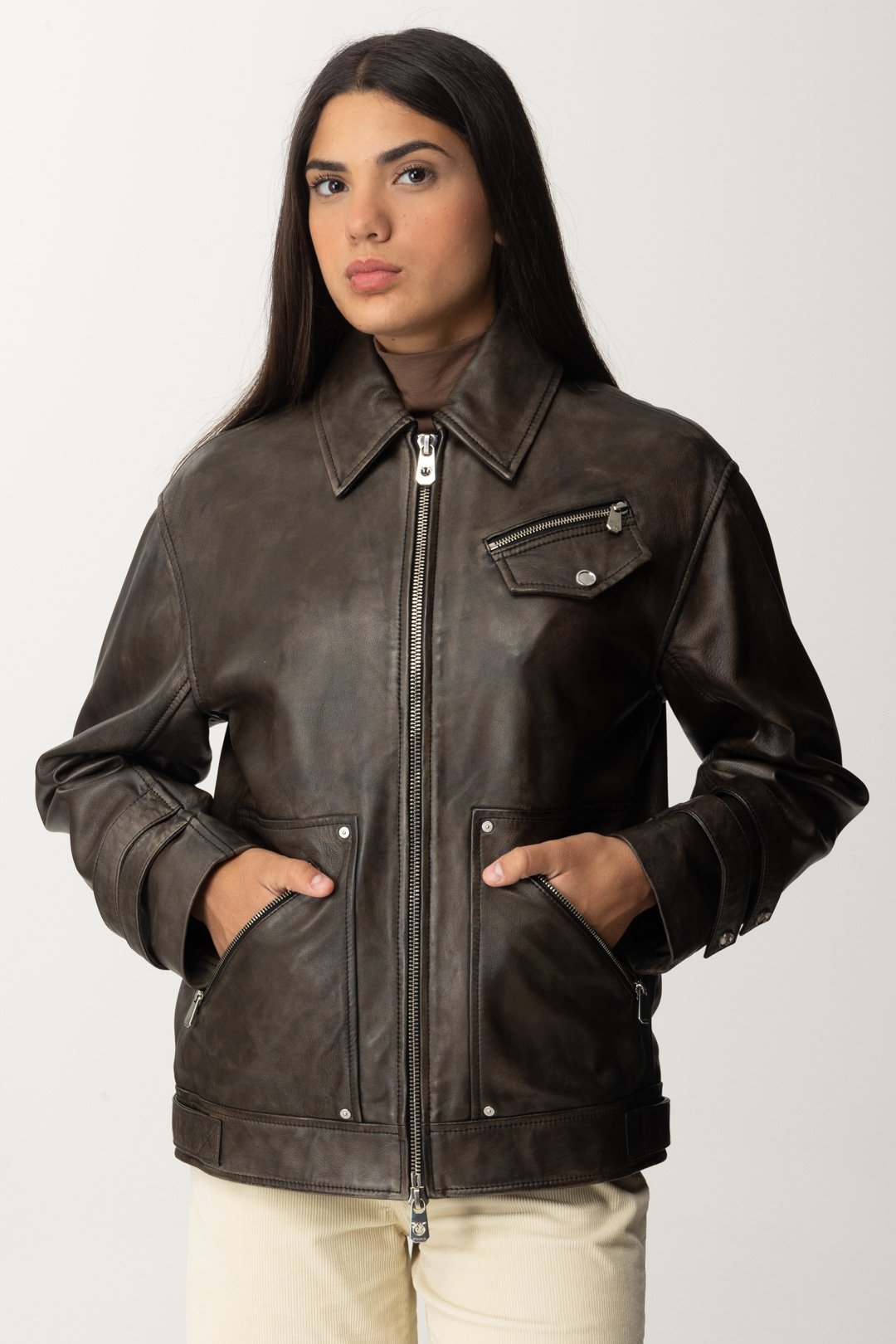 PINKO TAG top Leather reversible jacket size 8