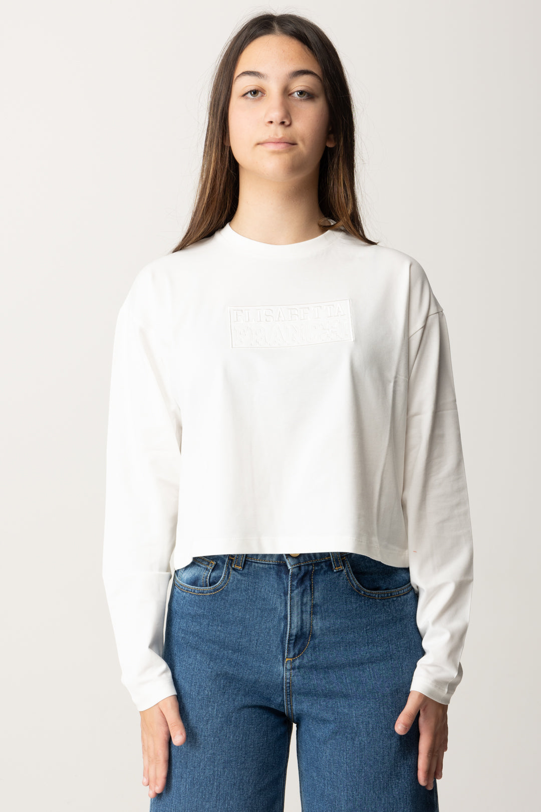 T-shirt Crop con Manica Lunga con Logo