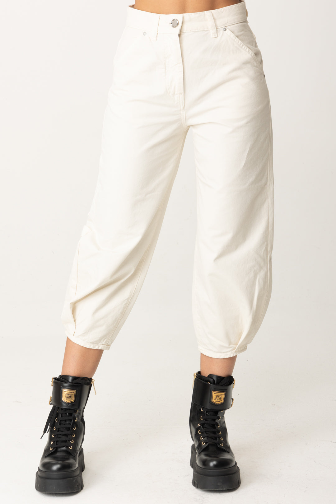 Cotton Canvas Crop Balloon Pants