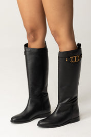 High Boots with Logo Buckle