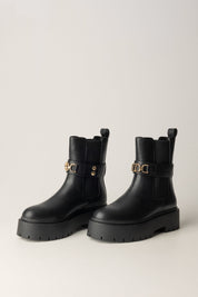 Chunky Ankle Boots with Logo Buckle