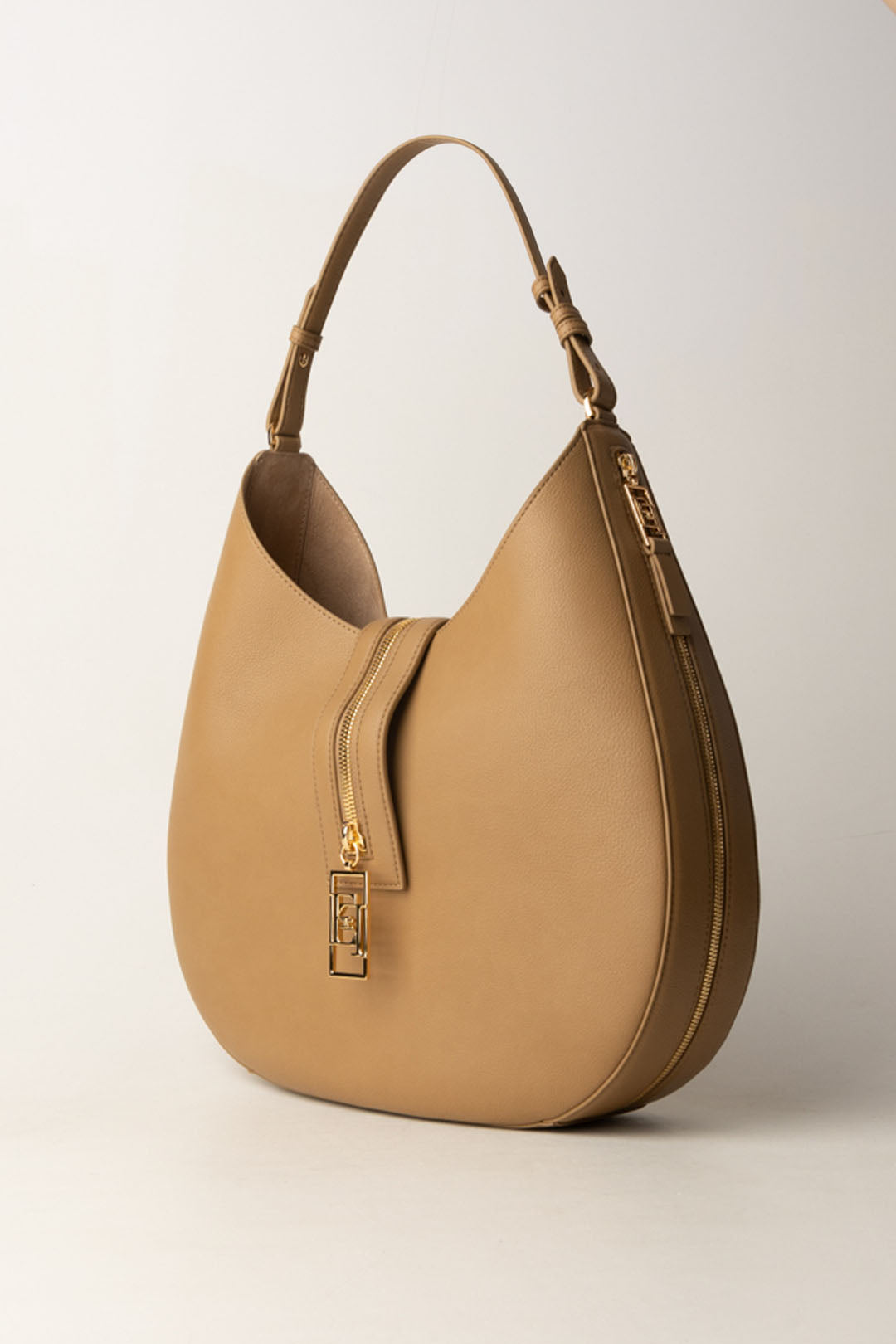 Large Leather Hobo Bag with Zip