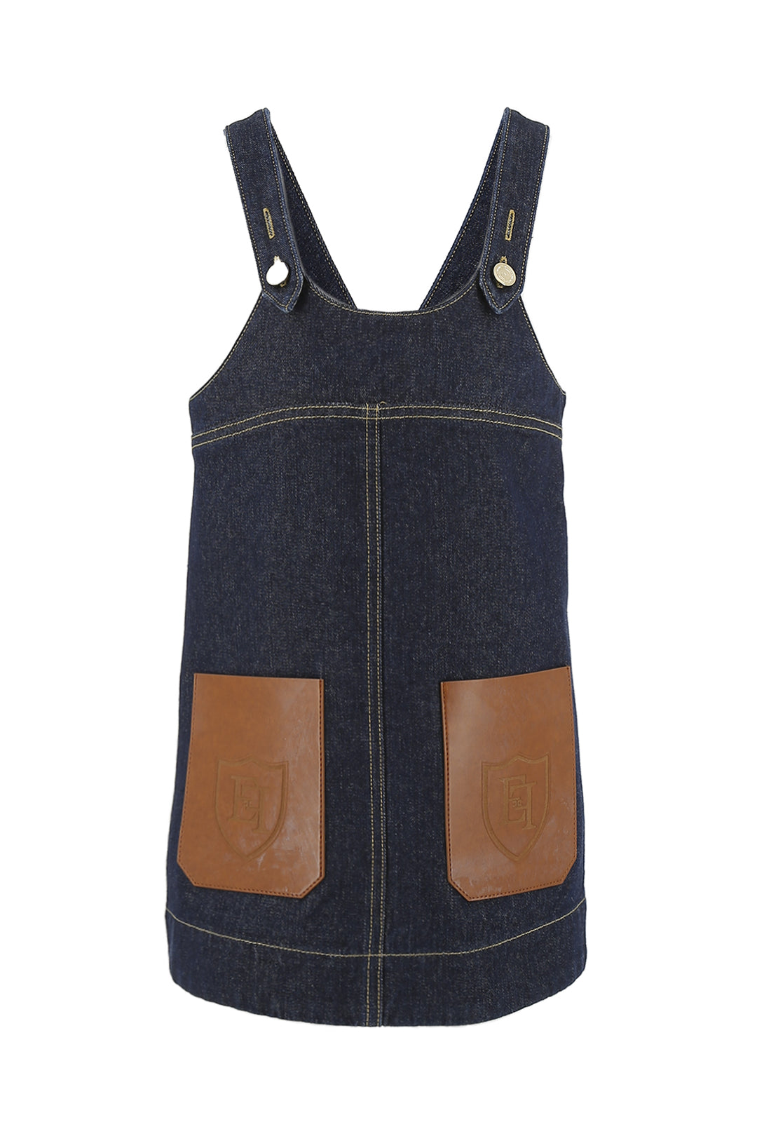 Denim Overalls with Faux Leather Pockets