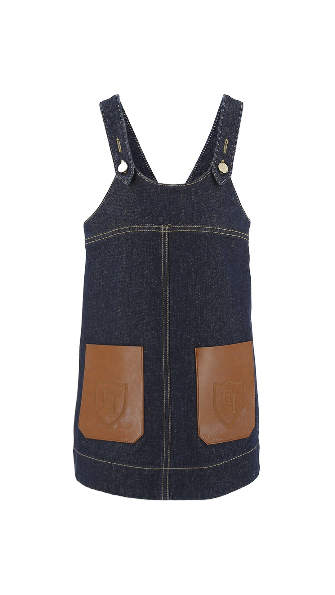 Denim Overalls with Faux Leather Pockets