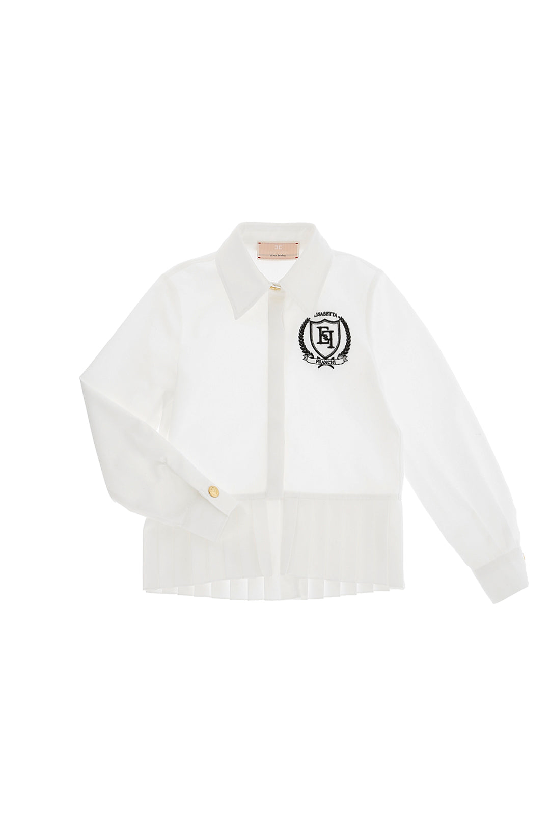 Poplin Shirt with Pleats and Logo Embroidery