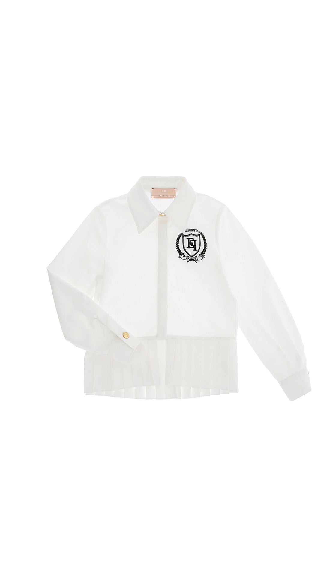 Poplin Shirt with Pleats and Logo Embroidery