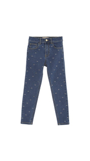 Jeansy Skinny con Wzór Logo W Strass