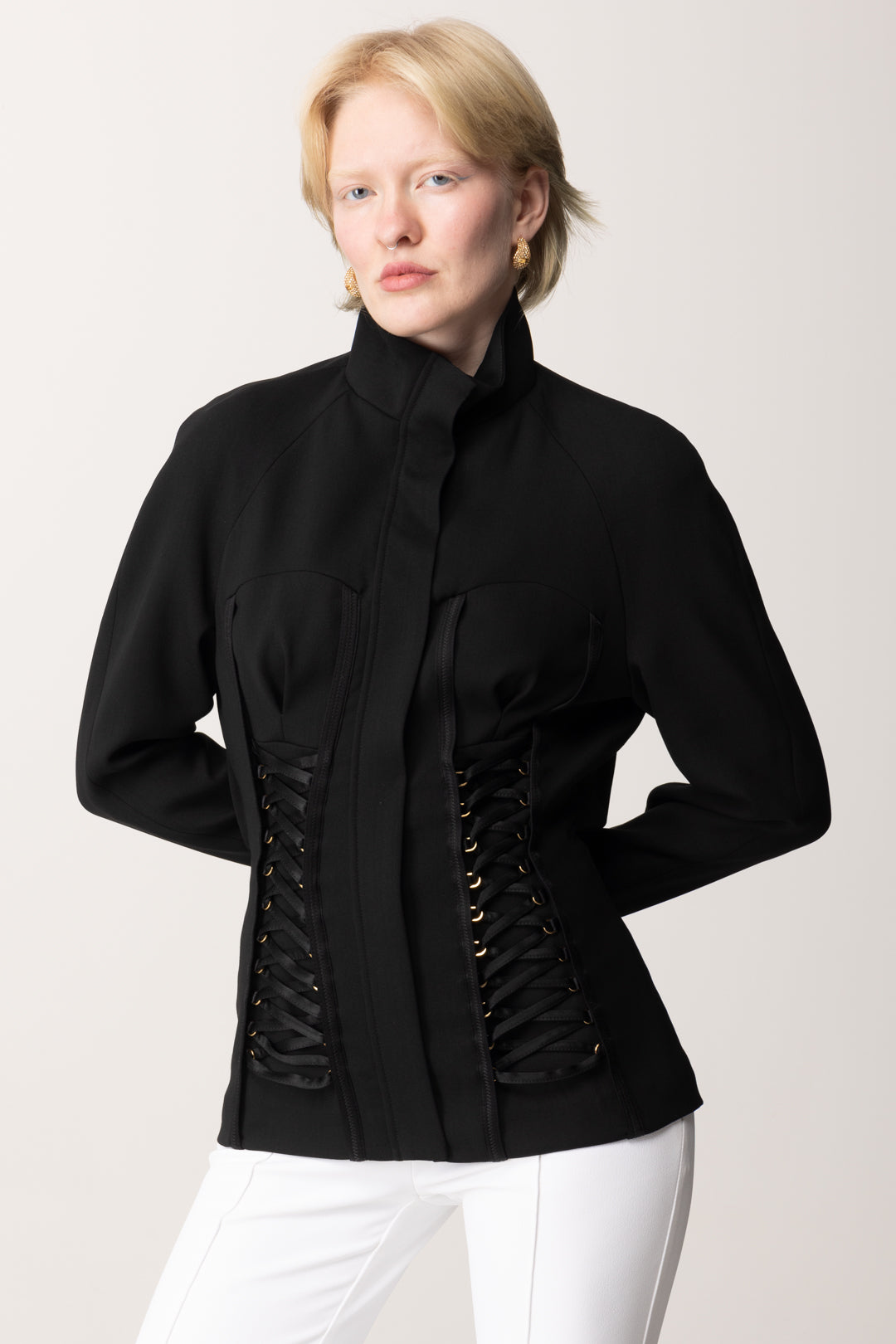 Wool Blend Jacket with Tied Corset