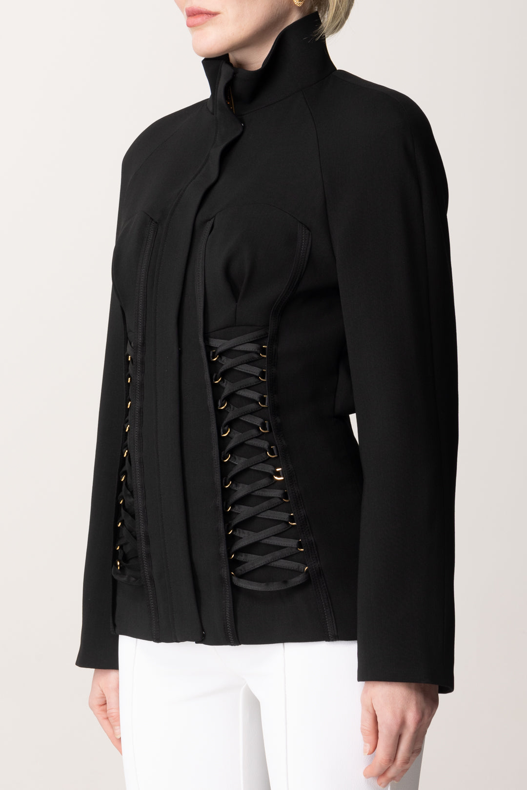 Wool Blend Jacket with Tied Corset