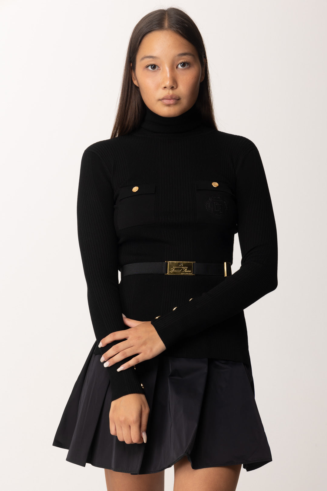 Ribbed Turtleneck Sweater with Logo Embroidery