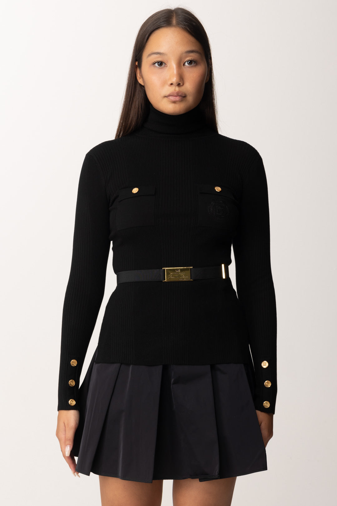 Ribbed Turtleneck Sweater with Logo Embroidery