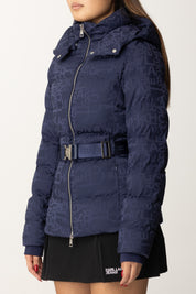 Nylon Jacquard Down Jacket with Belt