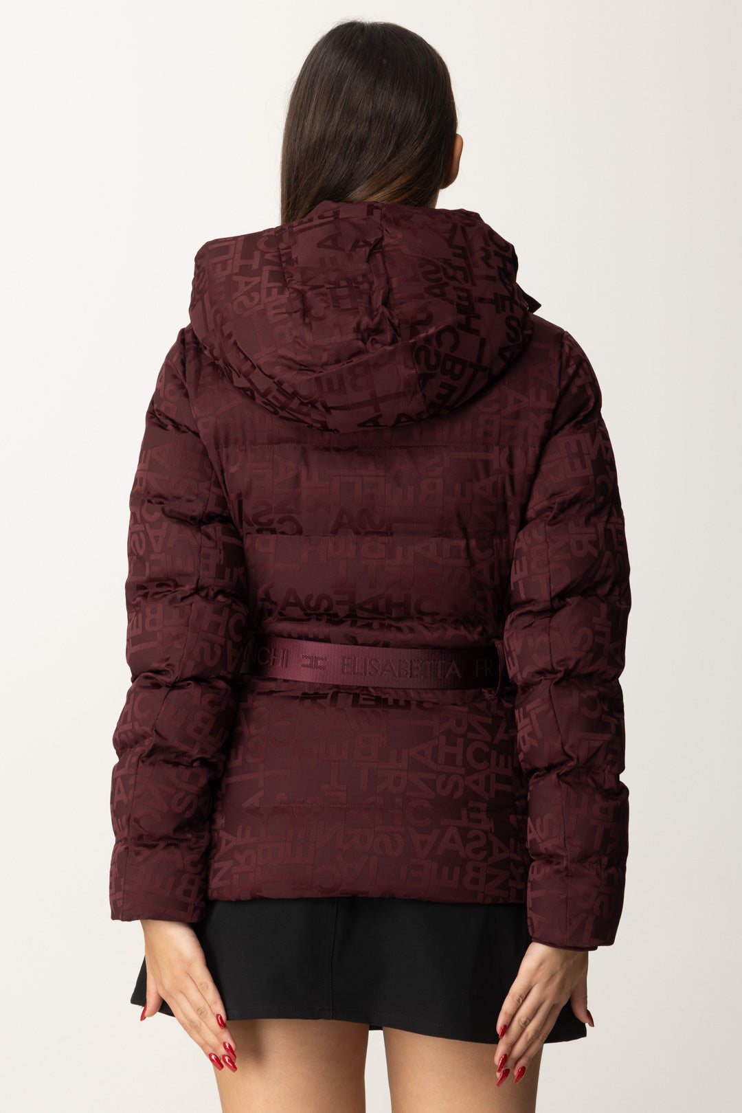 Daunenjacke aus Jacquard-Nylon mit Gürtel