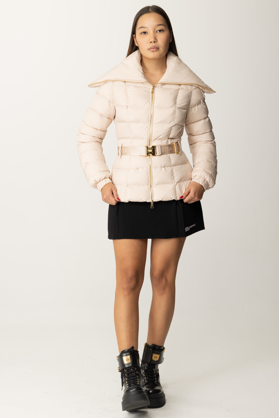 Down Jacket with Belt and Maxi Collar