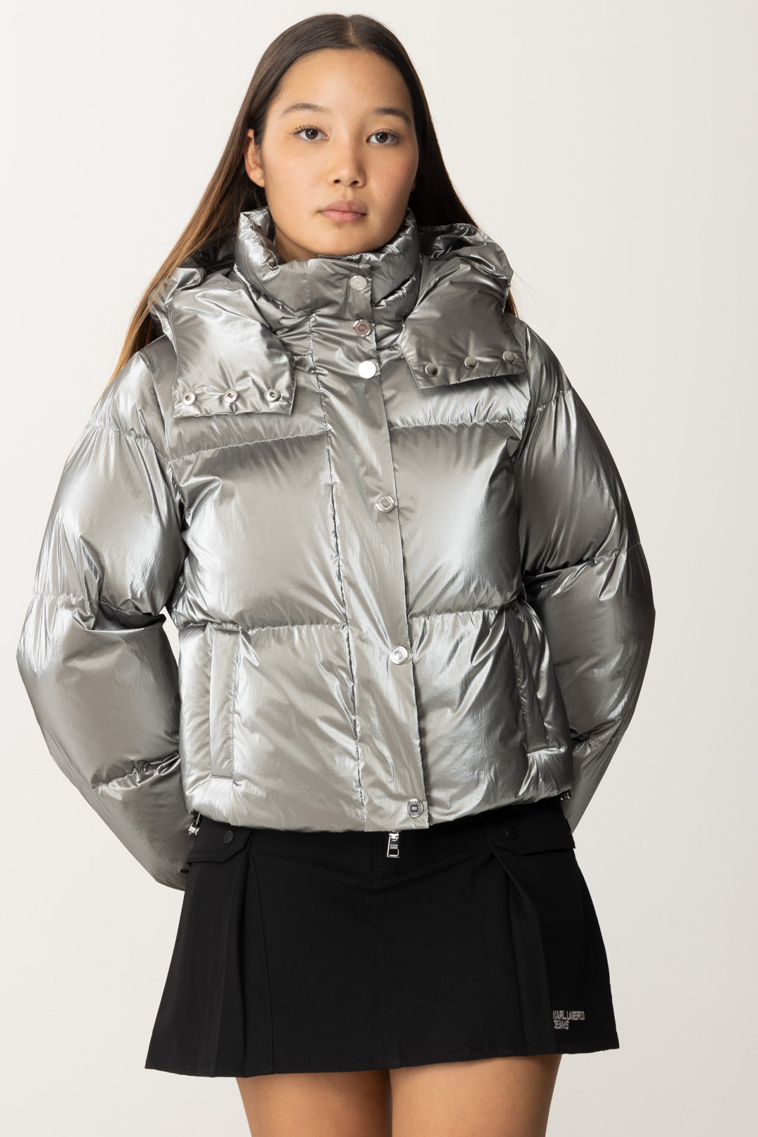 Metallic Effect Nylon Crop Down Jacket