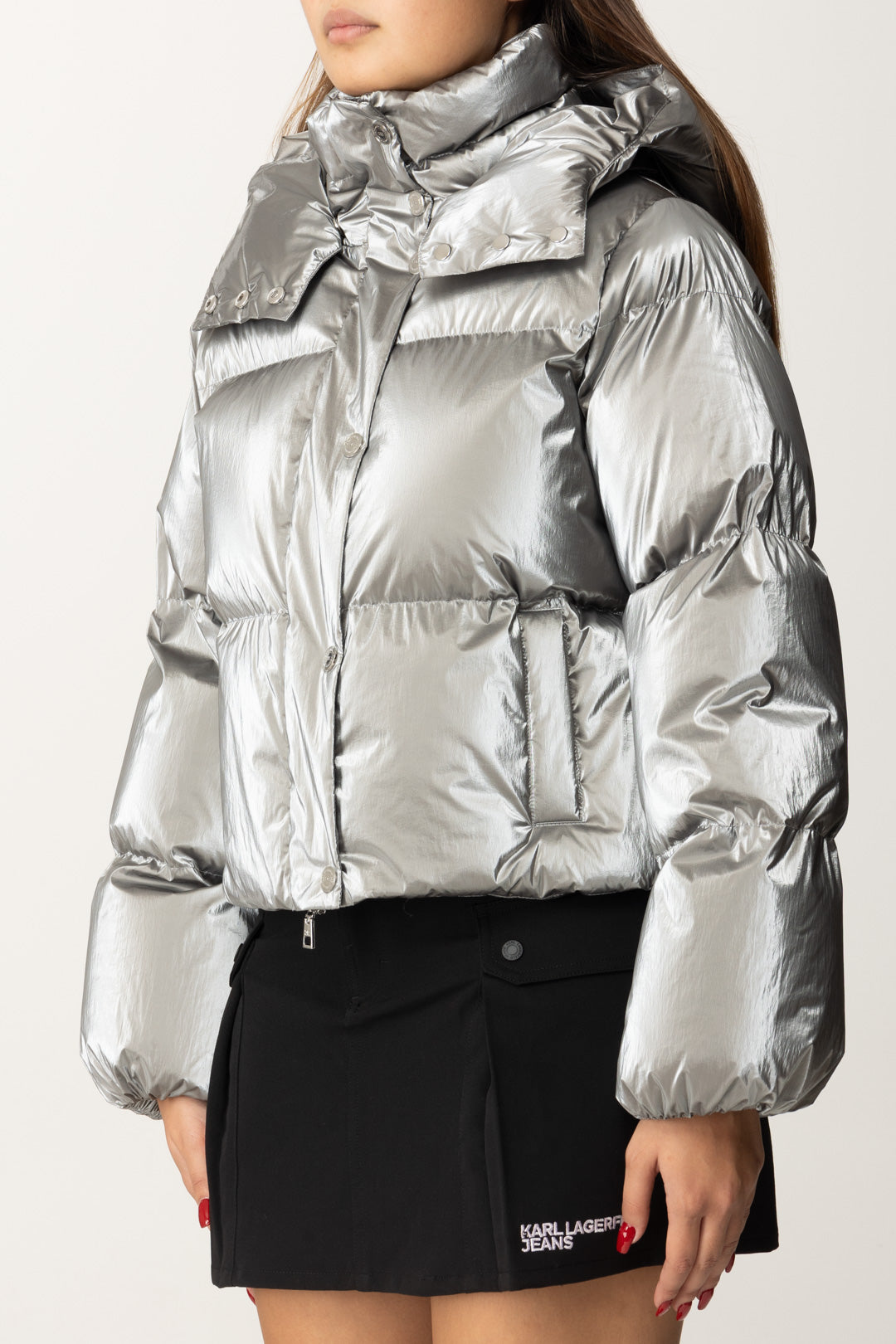 Metallic Effect Nylon Crop Down Jacket