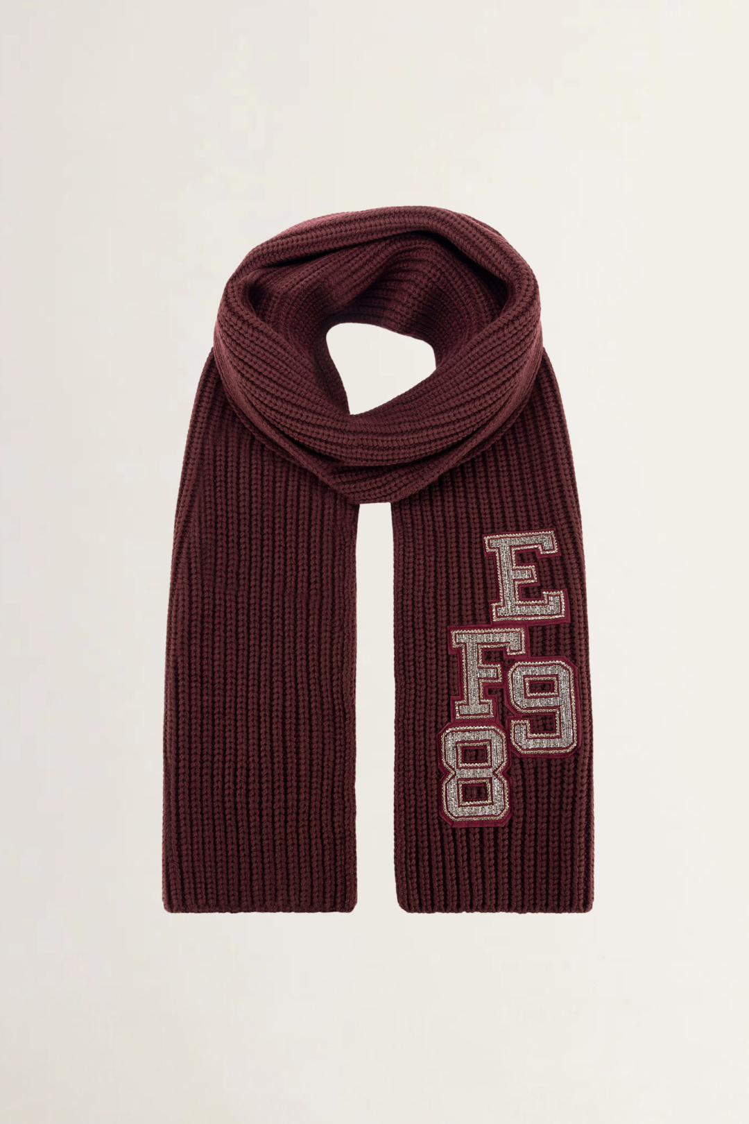 College Style Patch Ribbed Wool Scarf