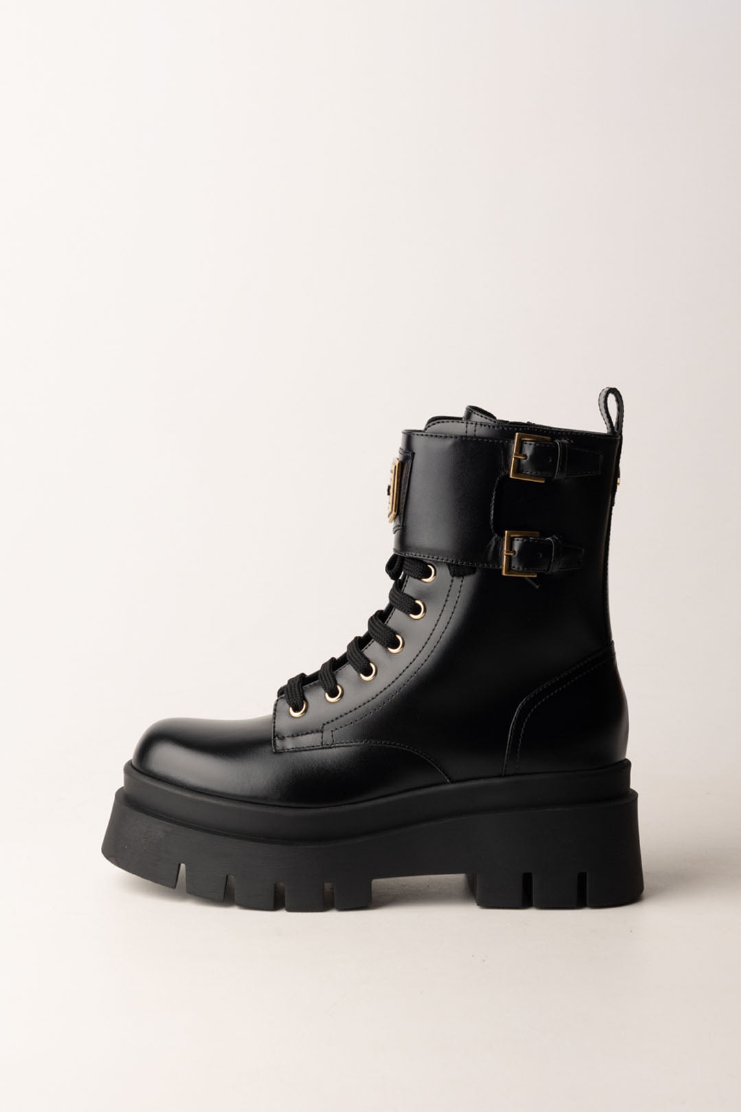 Combat boots en cuir avec plaque logo