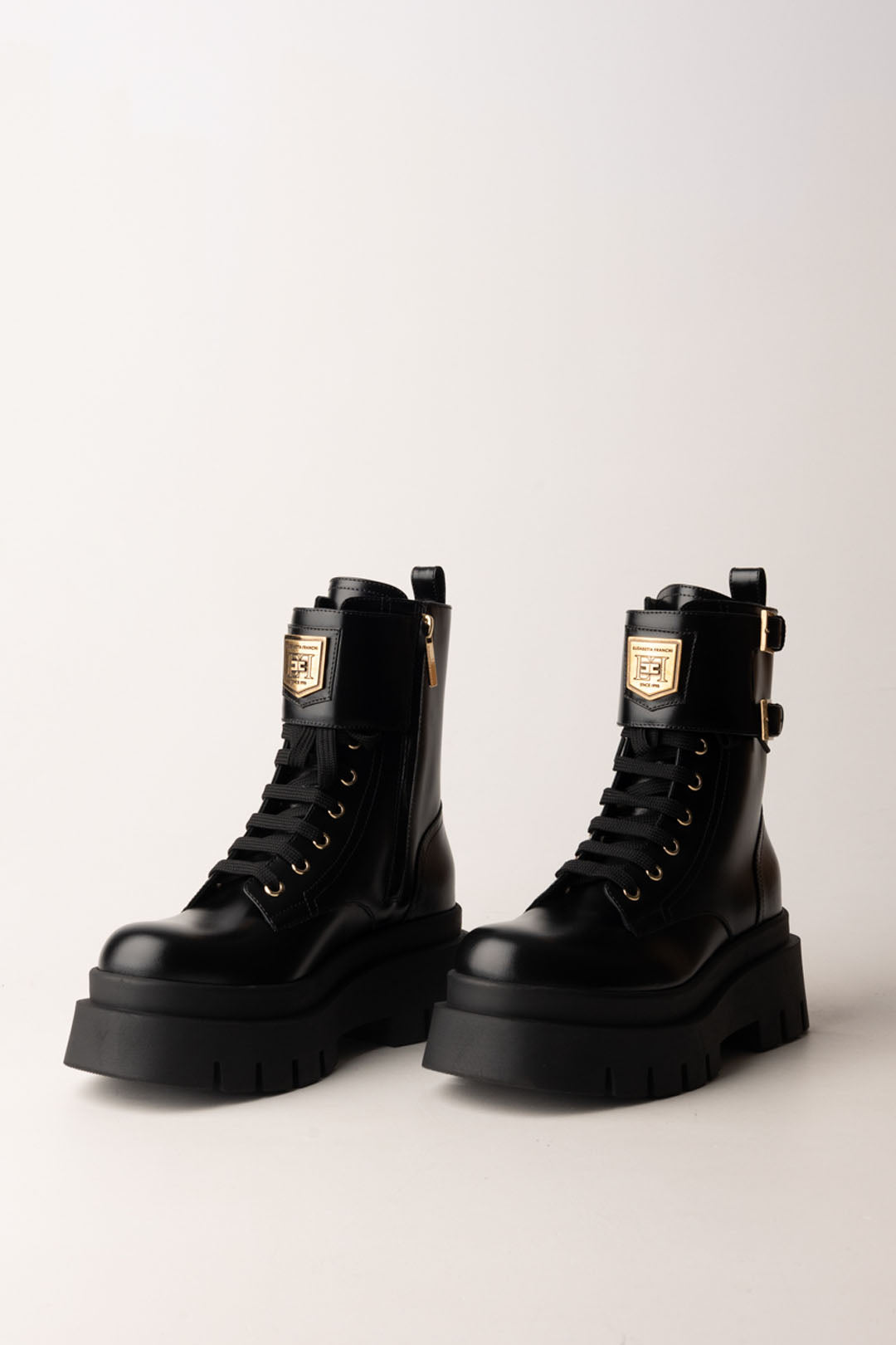 Combat boots en cuir avec plaque logo