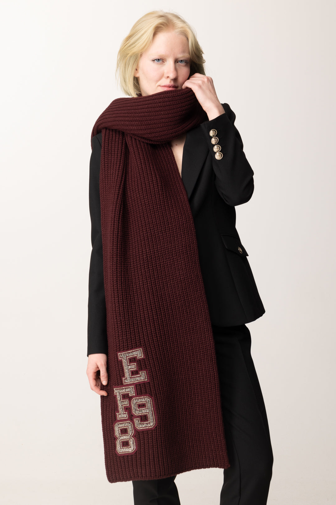 College Style Patch Ribbed Wool Scarf