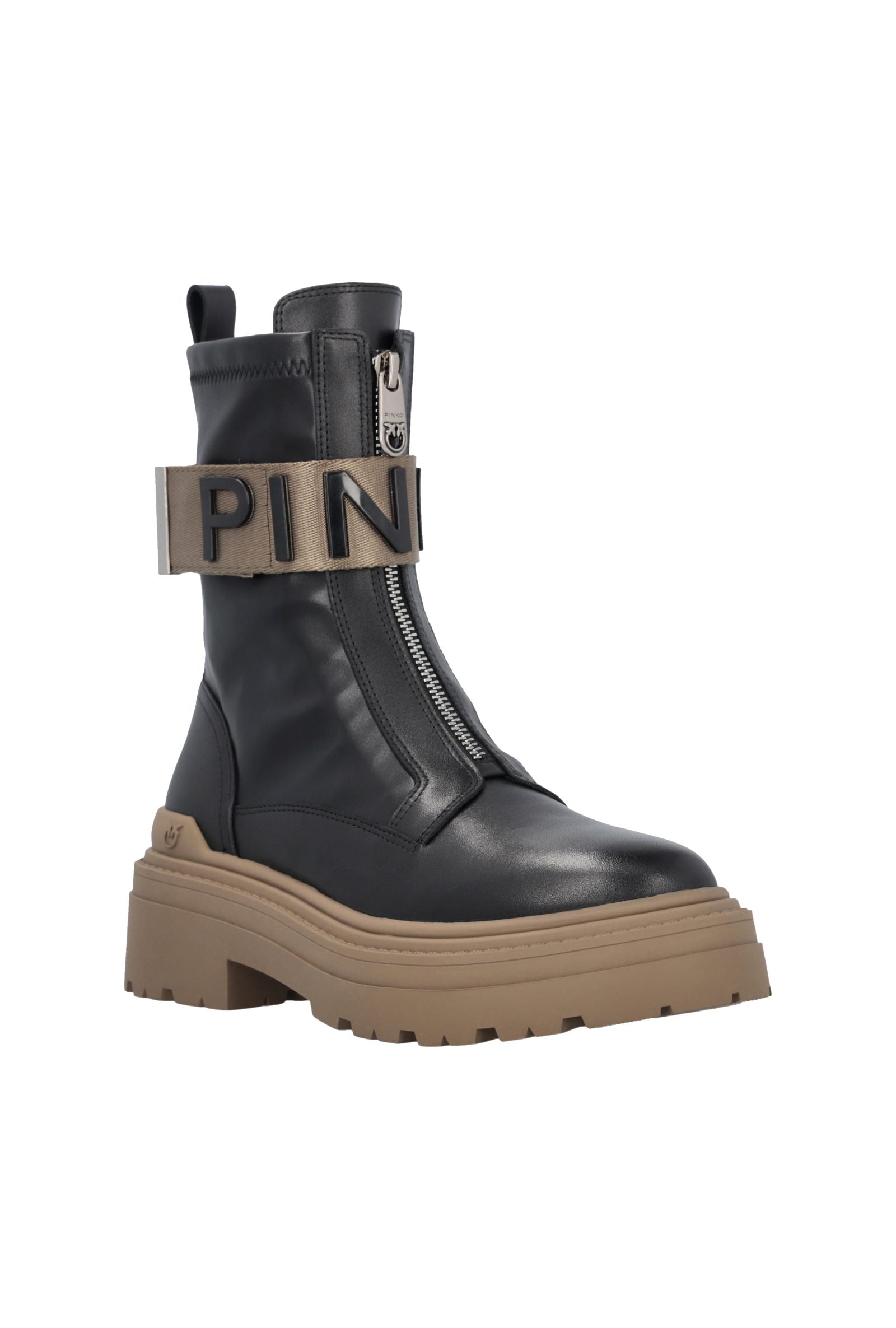 Botas militares de piel con cinta con logo