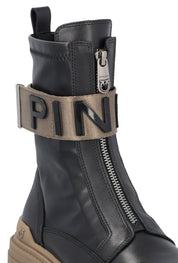 Botas militares de piel con cinta con logo