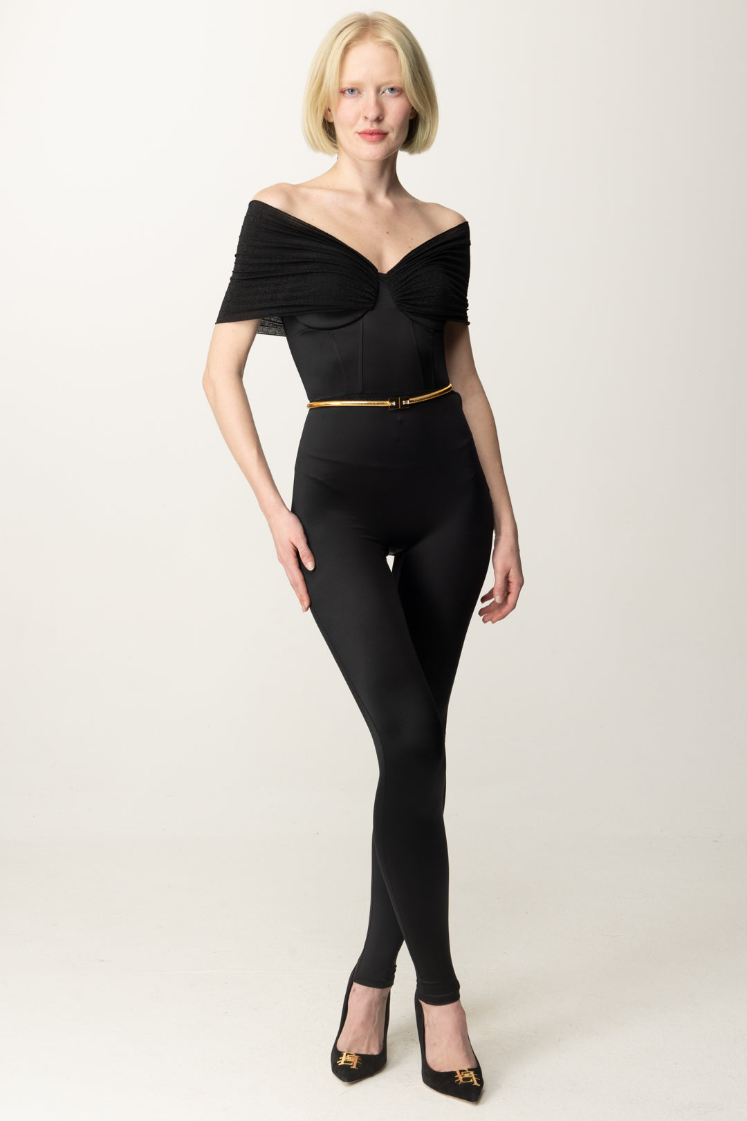 Lycra Jumpsuit with Belt and Lurex Insert