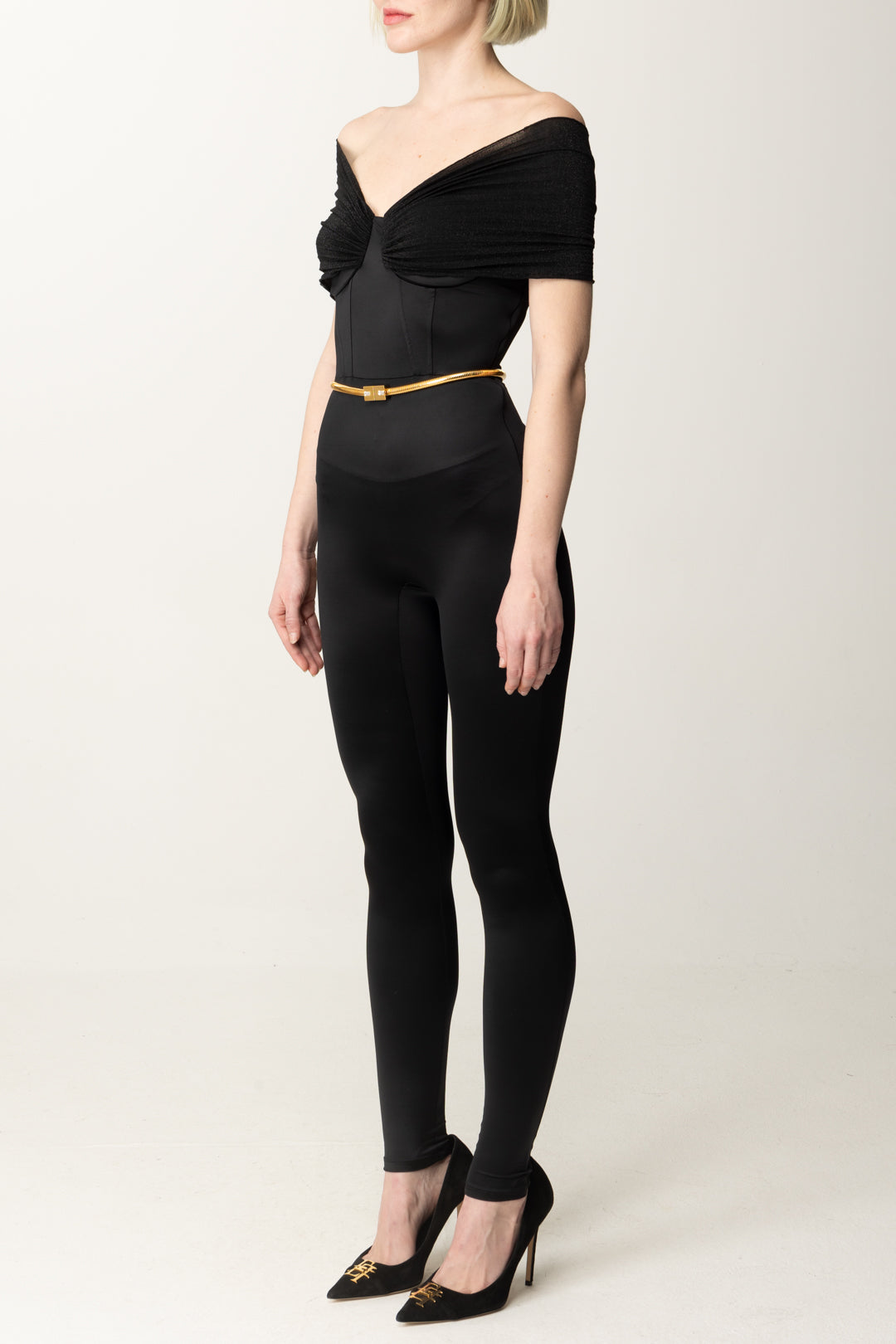 Lycra Jumpsuit with Belt and Lurex Insert