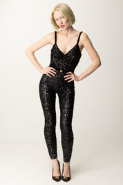 Jumpsuit mit Pailletten und Gürtel