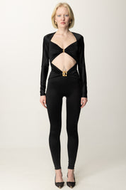 Long Lycra Jumpsuit with Jewel and Cut-out