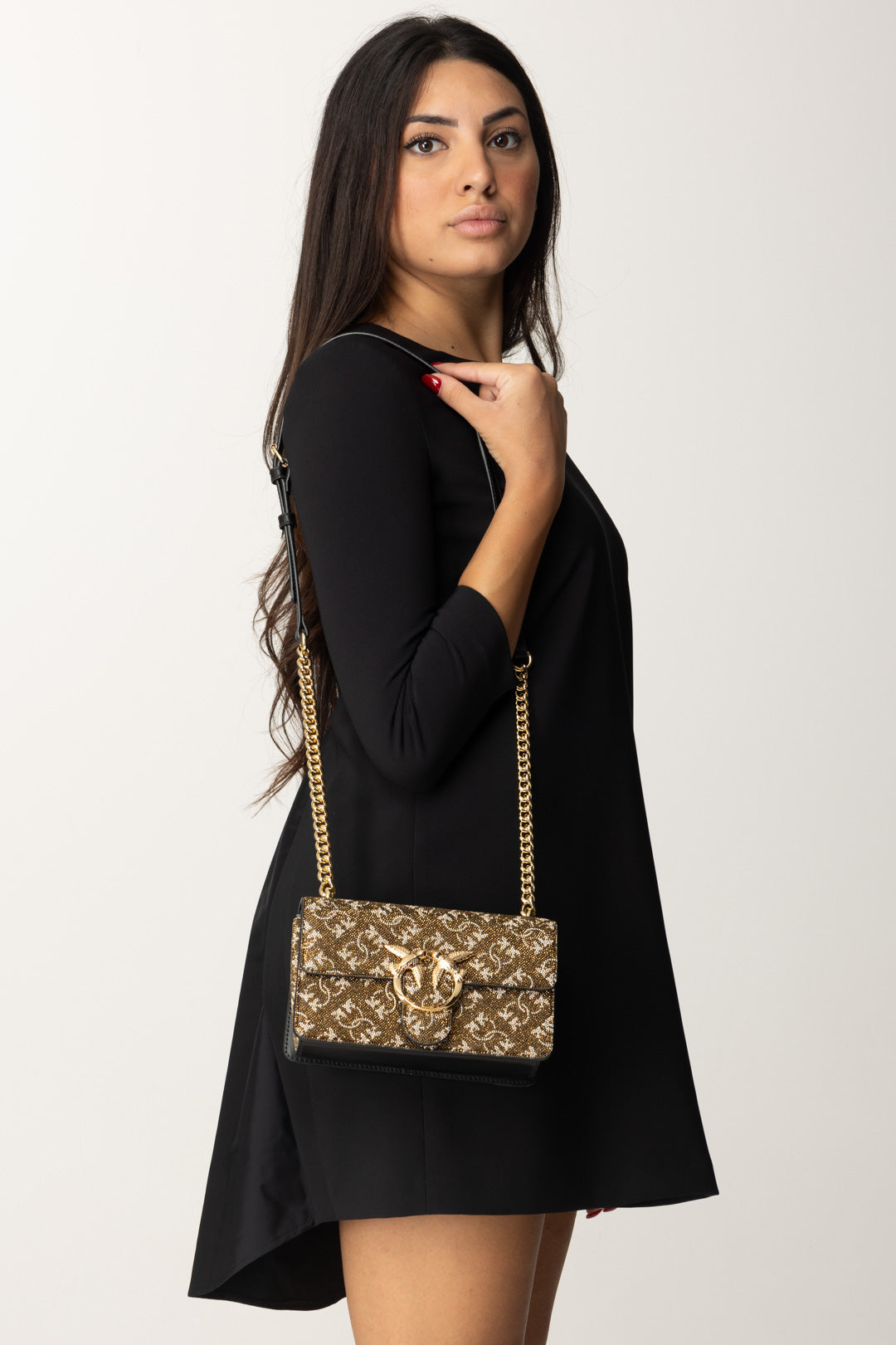 Mini Love Bag In Pelle con Strass Monogram