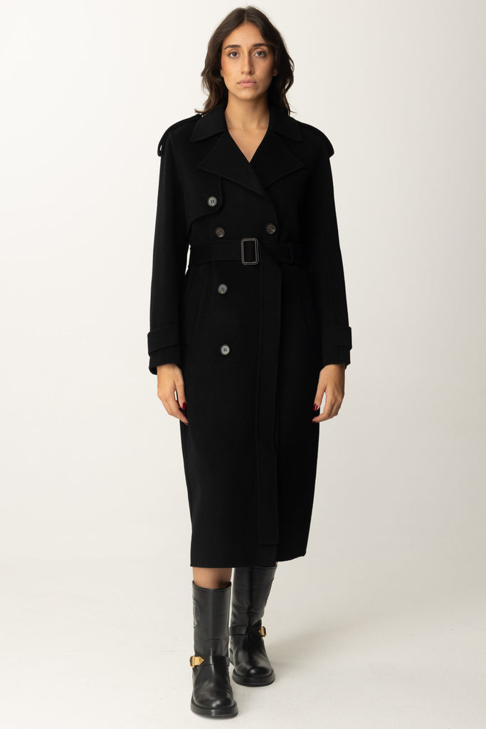 Elisabetta Franchi Cappotto a Trench In Lana CP57D46E2 NERO