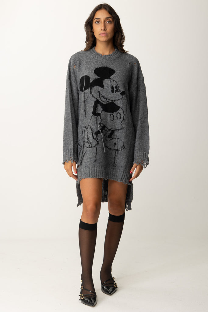 Mini Abito In Maglia Destroyed Stampa Mickey 181002 GRAY Aniye By