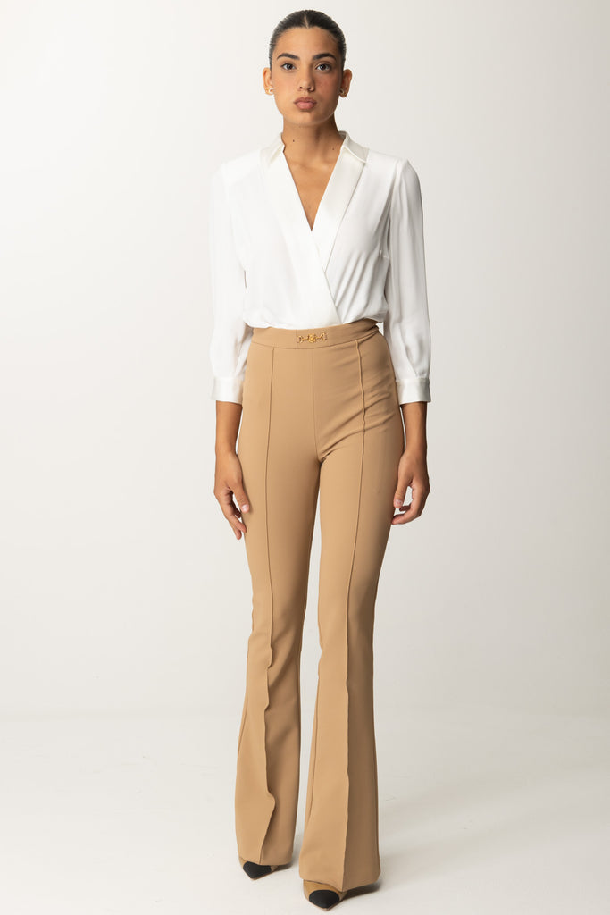 Tuta con Camicia e Pantalone Svasato TU00546E2 Avorio Camel Elisabetta Franchi