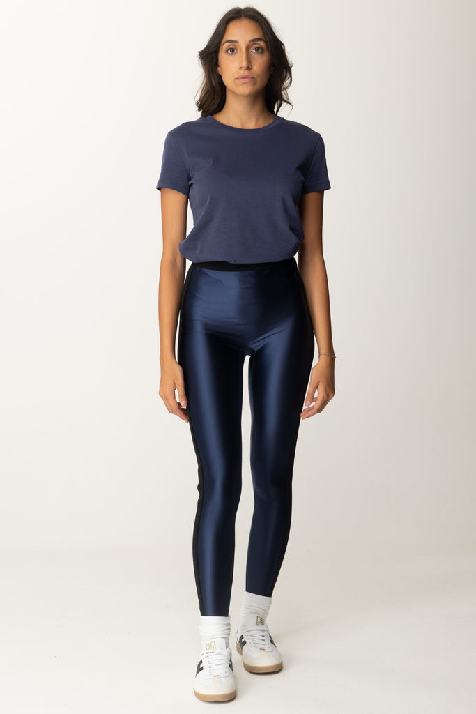 T-shirt con Ricamo Logo Sulla Manica MA00546E2 Navy e Leggings In Lycra con Bande Logate PA04746E2 Navy Elisabetta Franchi