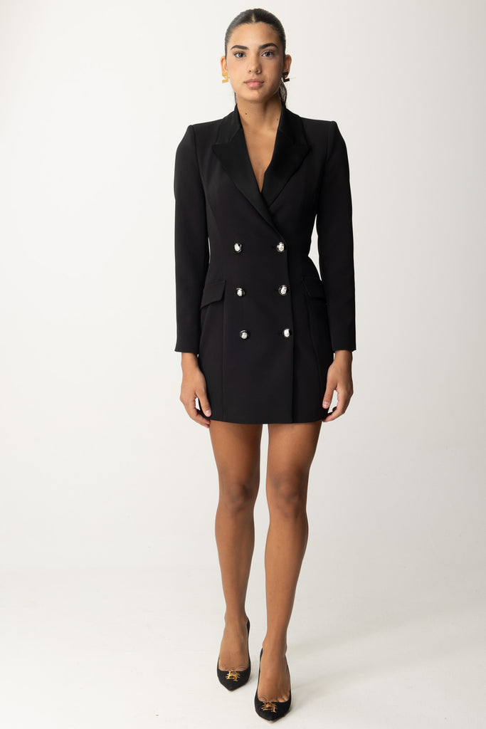 Elisabetta Franchi Robe Manteau In Crêpe Stretch con Revers In Raso AB74147E2 NERO