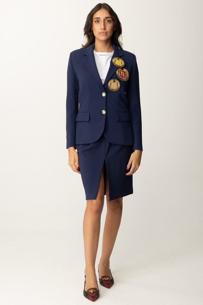 Elisabetta Franchi Giacca con Patch GI12447E2 NAVY e Elisabetta Franchi Gonna Midi con Pinces GO05247E2 NAVY