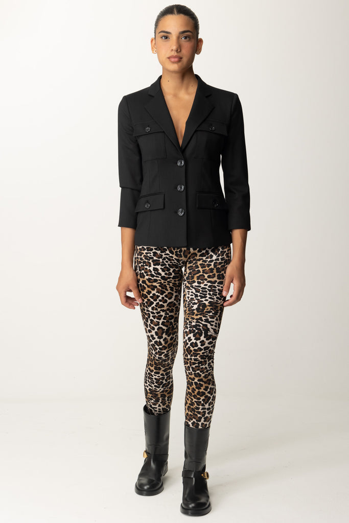 Giacca In Fresco Lana Nero GI10746E2 Leggings Animalier  PA05647E2 Elisabetta Franchi