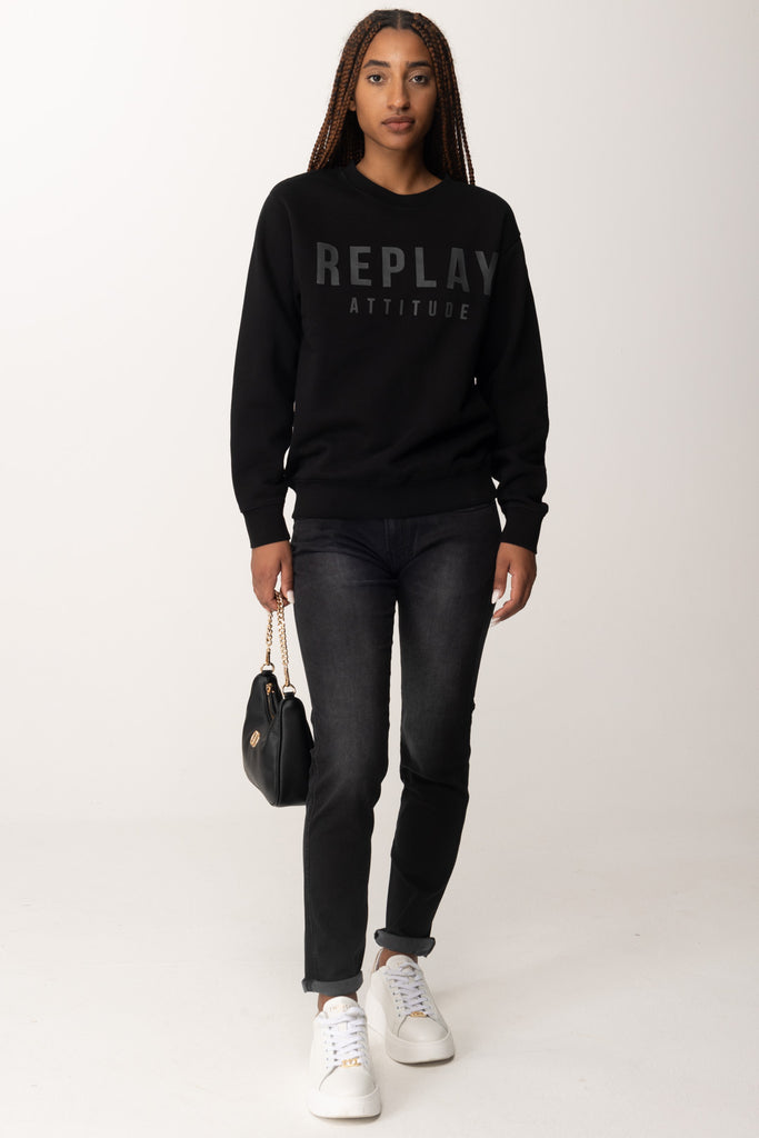 Felpa con Stampa Logo M6975 00021842 BLACK e Jeasn Skinny M914  000103 C36 DARK GREY Replay