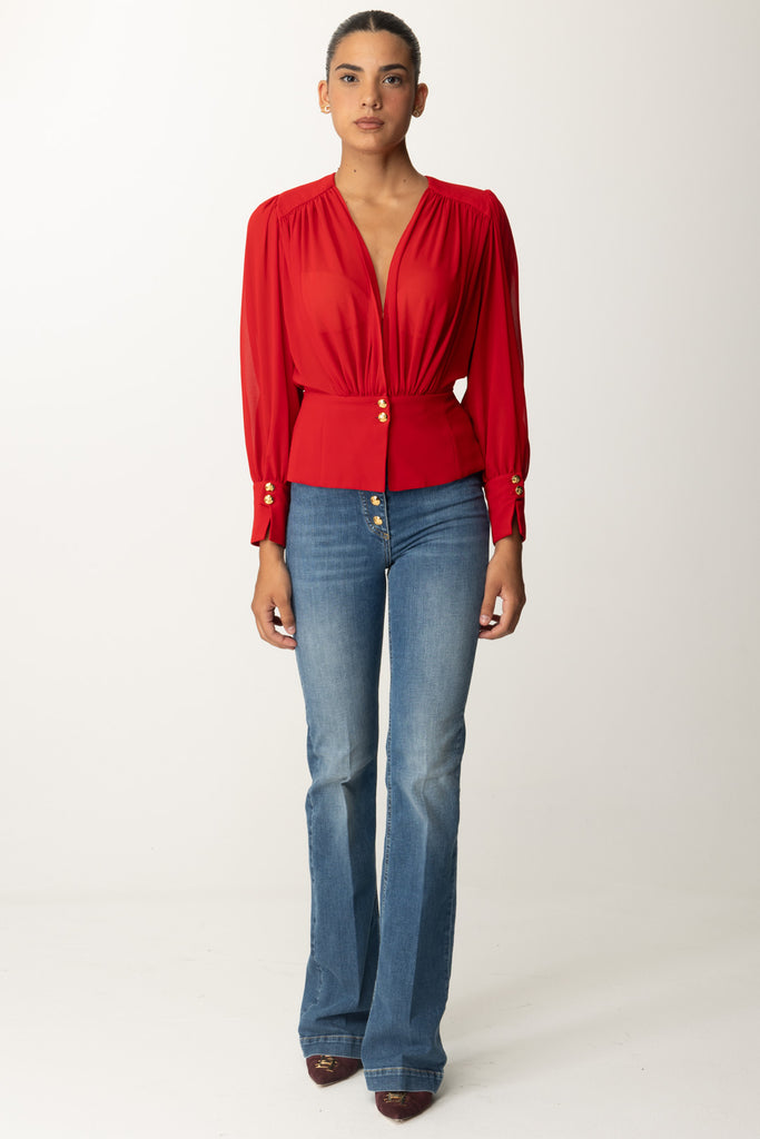 Camicia Morbida In Georgette con Baschina CA07947E2 RED PASSION Elisabetta Franchi