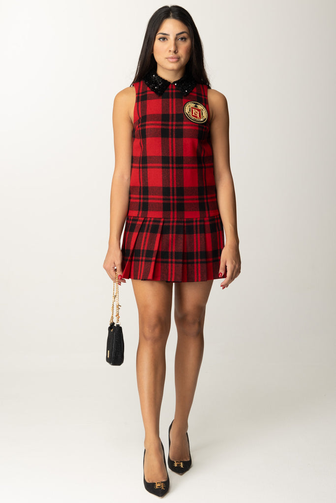 Elisabetta Franchi Miniabito Tartan con Patch Ricamato AB73147E2 NERO/RED PASSION