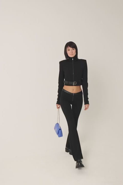 Patrizia Pepe Giacca Crop con Zip e Cintura 8S0470 AU67 NERO