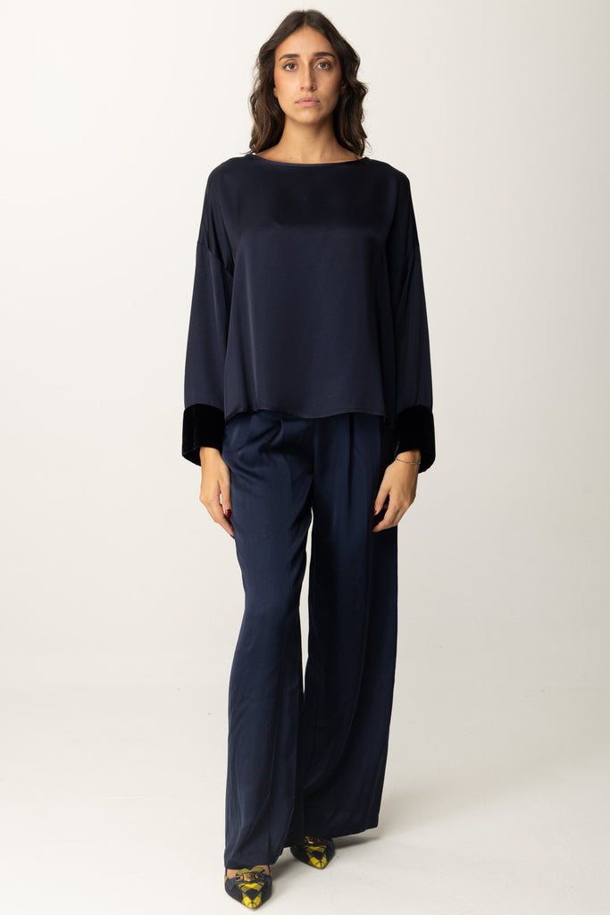 Meme Road Blusa Oversize con Dettagli In Velluto M5314C BLU 