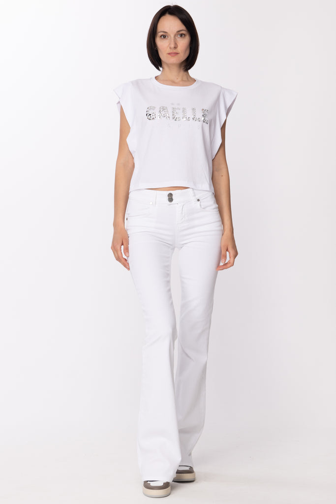 Gaëlle Paris T-shirt con Logo In Strass GBDM17881 BIANCO