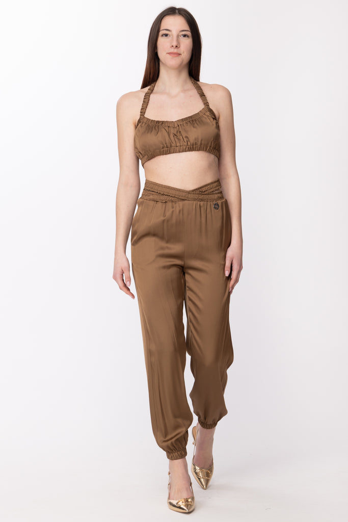 Gaëlle Paris Crop Top con Arricciature GBDP16369 MARRONE BISCOTTO