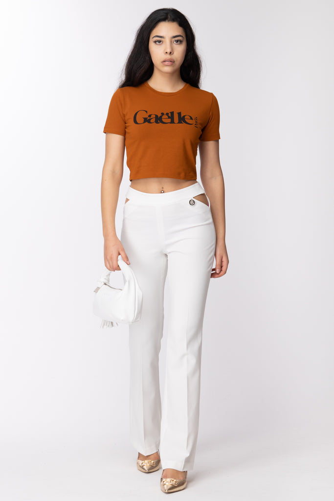 Gaëlle Paris T-shirt Cropped con Stampa Logo GBDP16714 MARRONE BRUCIATO