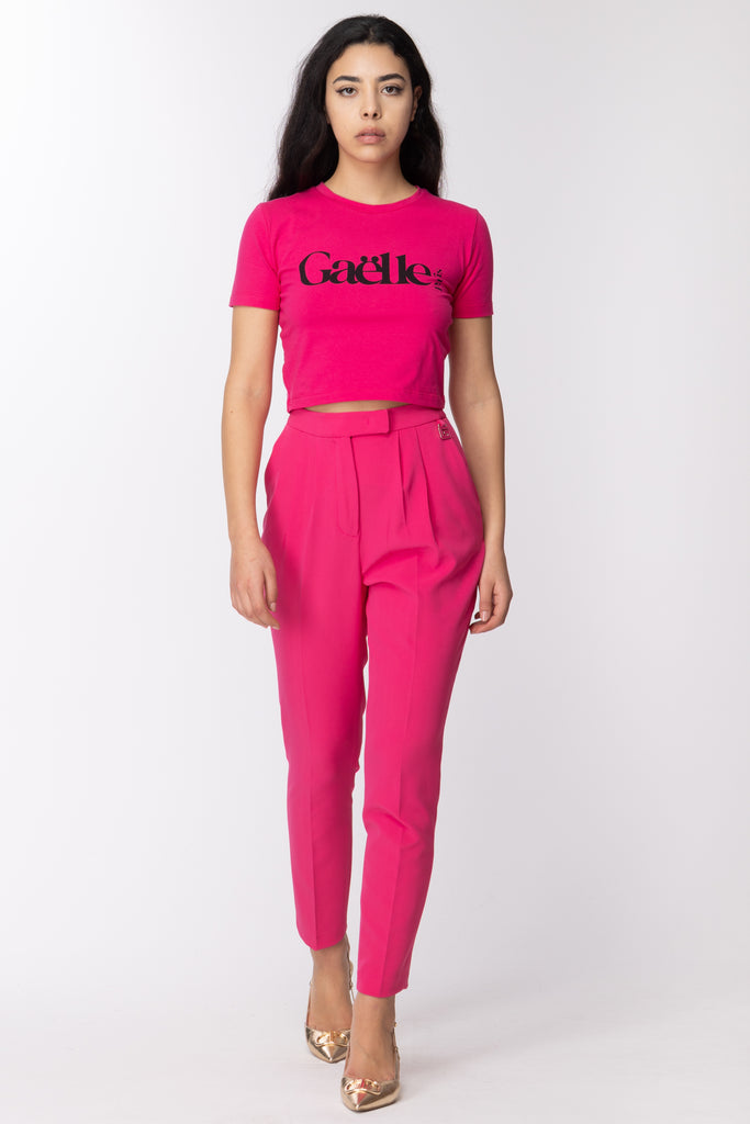 Gaëlle Paris T-shirt Cropped con Stampa Logo GBDP16714 FUCSIA