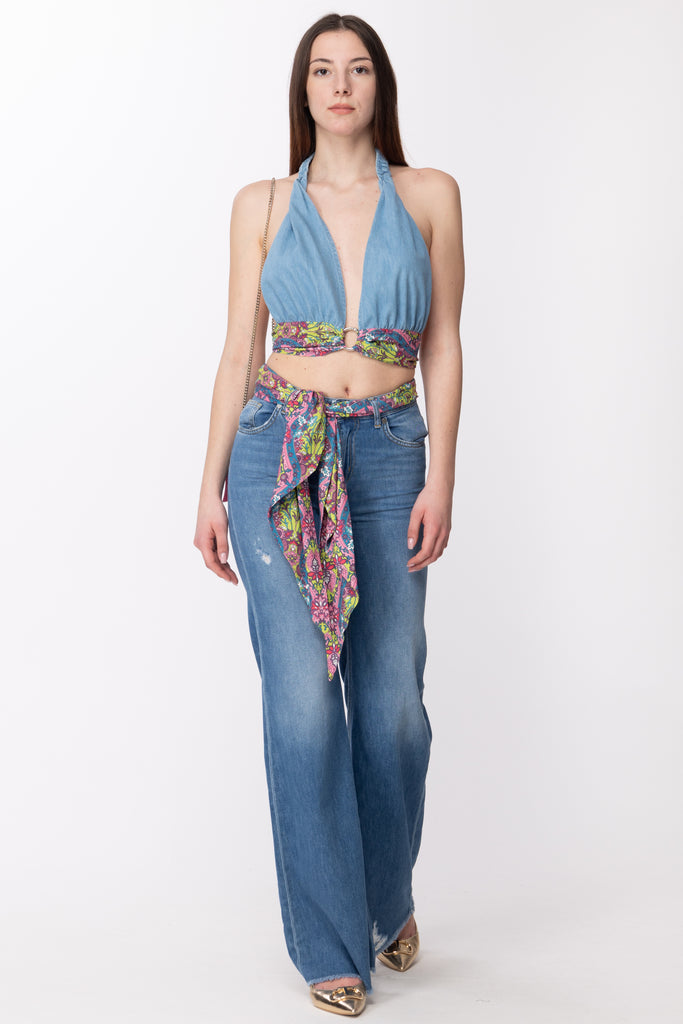 Gaëlle Paris Top In Denim a Incrocio con Foulard GBDP17157 BLU CHIARO