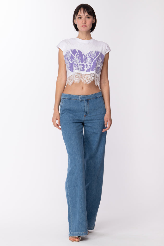 Aniye By Crop Top Nyta con Stampa e Pizzo 185880 WHITE PURPLE