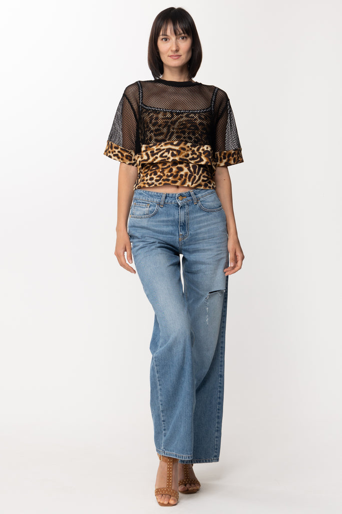 Just Cavalli Top In Rete con Stampa Animalier 74PBH605 CURRY